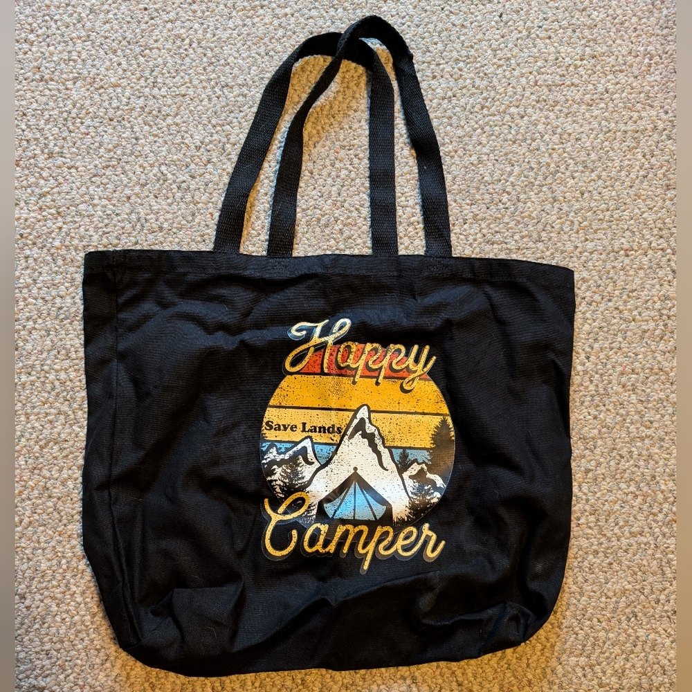 "Happy Camper" Black Tote Bag